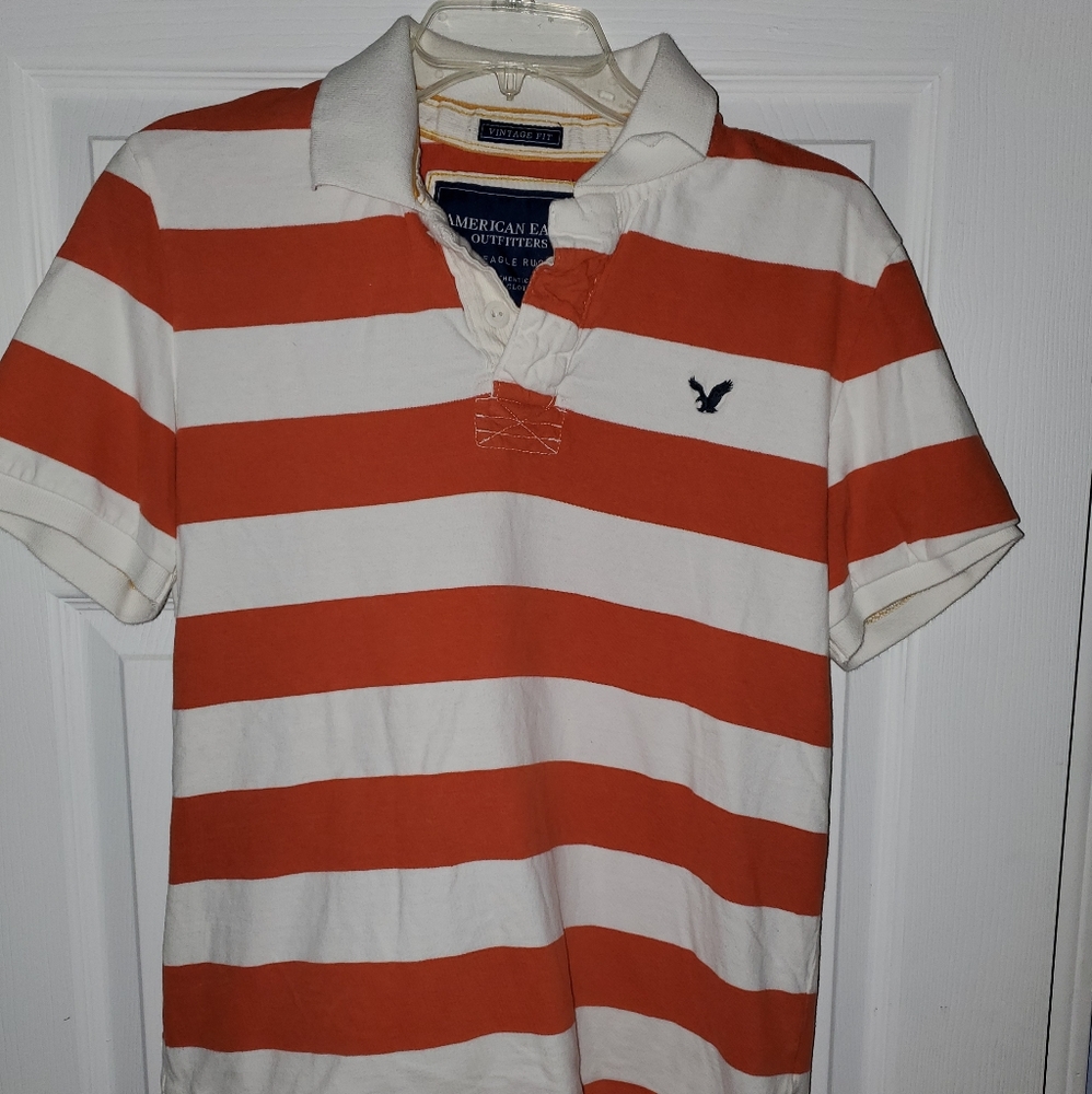 American Eagle Vintage Orange and White Polo